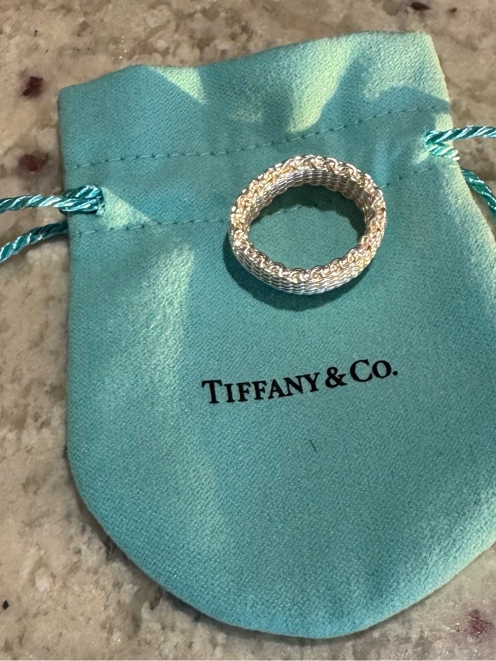 Tiffany & Co. Sterling Silver Somerset Mesh Ring. Size 8. Authentic.